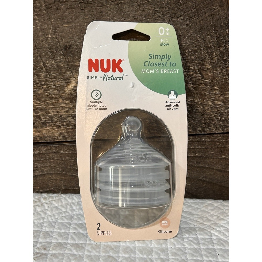 2pk Nuk Simply Natural Nipples 0+M Slow Flow, BPA Free-Anti Colic-Multi Hole